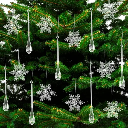 Miniatura 8 de Bencailor - Juego de 18 adornos de carámbanos de copo de nieve de Navidad de acrílico para árbol, decoraciones colgantes de diamante de cristal