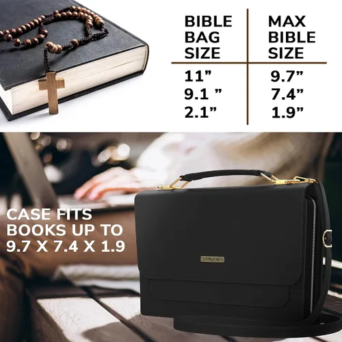 Miniatura 4 de DEHITE Funda para la Biblia para mujer, bolsa de transporte para la Biblia, ranuras para bolígrafos, bolsillo con cremallera, correa para el hombro