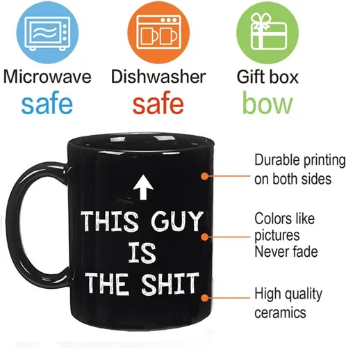 Miniatura 5 de FALJIOK Taza de café divertida con texto en inglés "This Guy Is the Shi*", regalo novedoso para papá, marido, hijo, hermano, novio, compañero