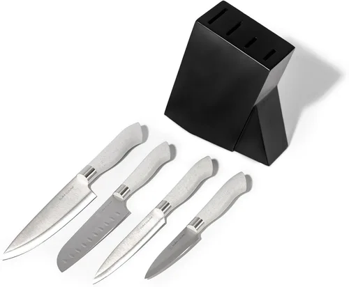 Miniatura 2 de Dura Living Juego de 5 cuchillos de cocina de corte ecológico, cuchillas de acero inoxidable de alto carbono con asas ergonómicas ecológicas, Gris