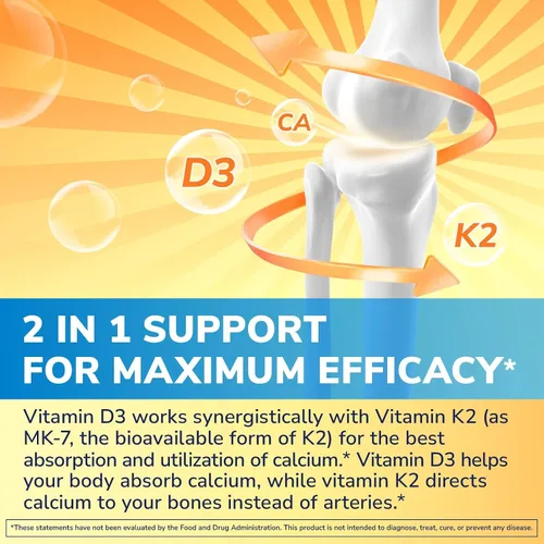 Miniatura 3 de Suplemento de Vitamina D3 K2 de Vitalibre, 10000 IU D3 / 200 mcg K2 MK7, Absorción de Calcio, Apoyo para Huesos, Corazón, Sistema Inmunológico