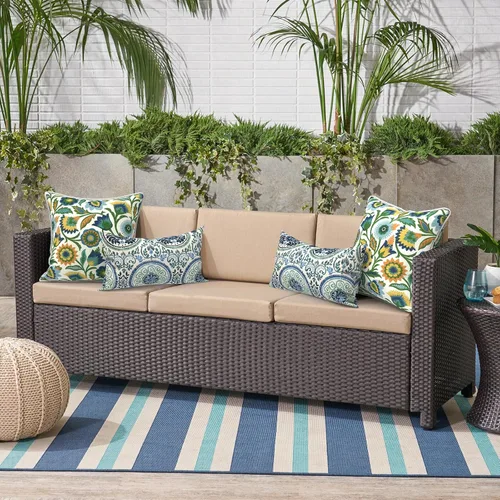 Miniatura 505 de Juego de 2 almohadas para exteriores de 16 x 16 pulgadas, repelentes al agua con interiores, para muebles de patio, hogar, jardín, geometría bohemia