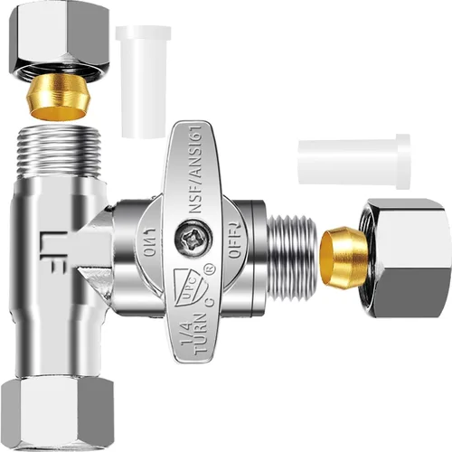 Miniatura 7 de Válvula de Parada en T - 0.95 cm Comp x 0.95 cm Comp x 0.63 cm Comp Válvula Add-A-Tee de Latón, Adaptador de Alimentación de Agua para Refrigerador