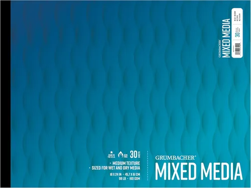 Grumbacher Bloc de papel mixto de 18 x 24 pulgadas, 98 lb. / 160 GSM, encuadernado con cinta, 30 hojas/bloc, 1 cada uno