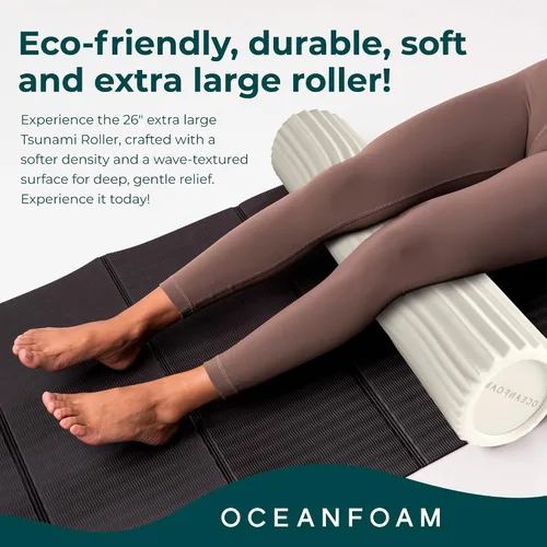 Miniatura 7 de Oceanfoam Rodillo de tsunami (natural), rodillo de espuma suave y texturizado para terapia física, dolor de espalda, ejercicio y estiramiento