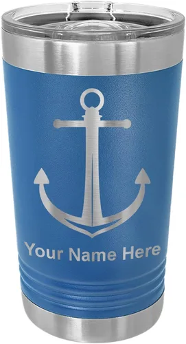Miniatura 9 de LaserGram Vaso de pinta aislado al vacío de 16 onzas, ancla de barco, grabado personalizado incluido (negro)