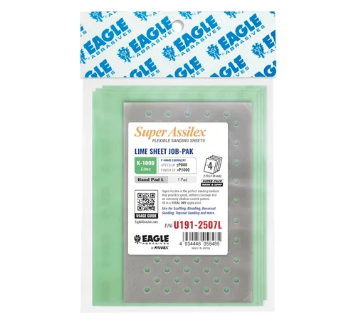 Miniatura 14 de Super Assilex Hojas de Lijado Flexibles Job-PAK, Lime K-1000, U191-2507, 4 Hojas + 1 Almohadilla de Mano M para Medias Hojas K-1000 Lima