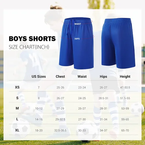 Miniatura 6 de TYCTOS Pantalones cortos deportivos para niños, elásticos, de secado rápido, pantalones cortos deportivos de fútbol para niños con bolsillos
