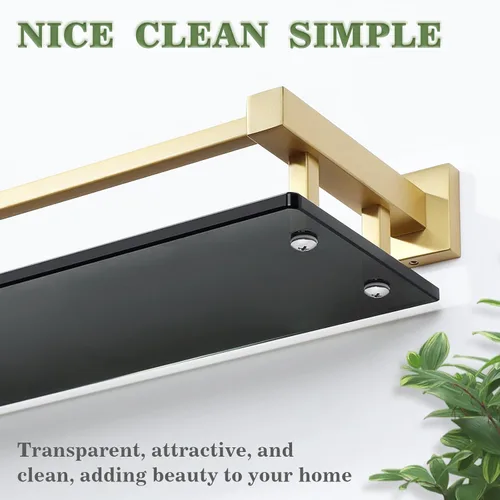 Miniatura 3 de Alise Estantes de baño, estante de vidrio dorado para baño, estantes flotantes modernos, 20 pulgadas Dorado y Negro