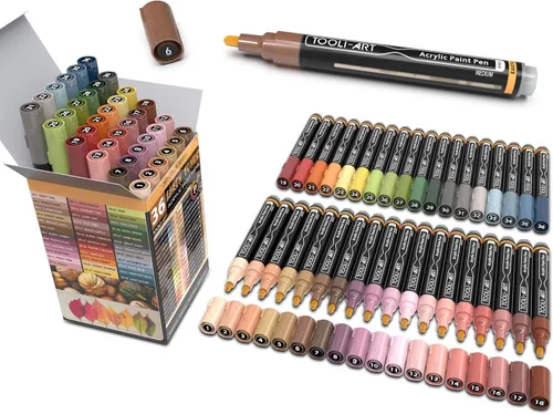 36 rotuladores de pintura acrílica TOOLI-ART tonos naturales de la piel y de la tierra para pintura de rocas, lienzo, tazas, vidrio, plástico,