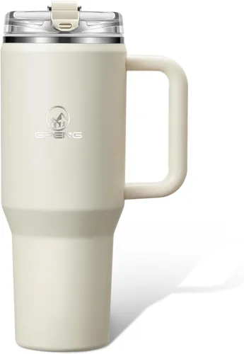 Miniatura 13 de Gpeng 30/40/50 oz Vaso con asa, botellas de agua con tapa de popote, taza de viaje de acero inoxidable aislada compatible con portavasos, mantiene