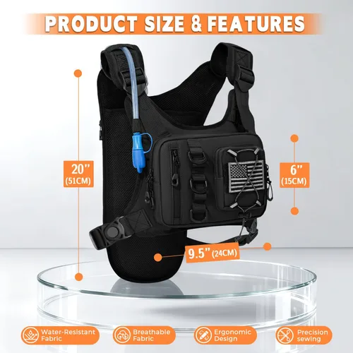Miniatura 2 de Chaleco de hidratación al aire libre para correr y senderismo, mochila de agua ligera y transpirable con vejiga de 2.0 L, bolsa de pecho sin rebote