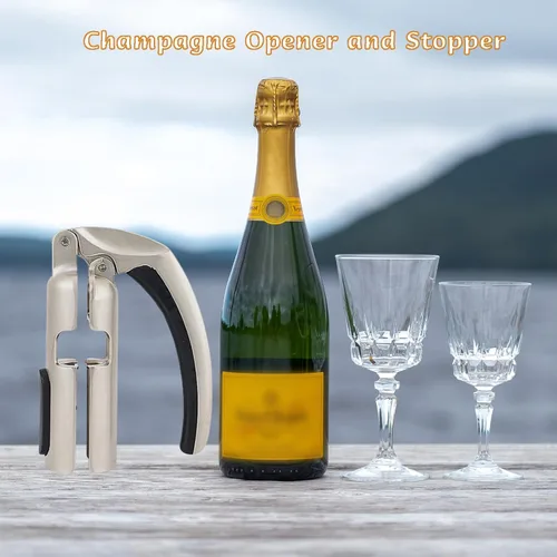 Miniatura 6 de Abrebotellas de champán y tapón de botellas, removedor de corcho de champán espumoso portátil de aleación de zinc, fácil de usar, tirador de corcho
