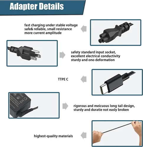 Miniatura 2 de LJO-EEIH Cargador USB C de 65 W para laptop compatible con Lenovo Chromebook 100e 300e C330 ThinkPad T480 T480s T580 T580s Yoga C930 C940 C740 S730