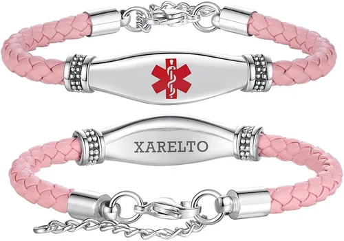 Miniatura 17 de LinnaLove Pulseras de alerta médica para mujeres, hermosas pulseras de cuero femenino para identificación médica con grabado gratuito