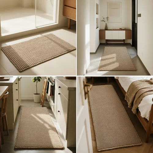 Miniatura 9 de Triohero Tapete de baño con diseño de gofre, tapete de baño pequeño y bohemio, antideslizante, lavable, ultra suave, súper absorbente, de secado