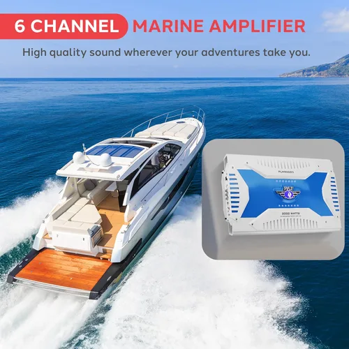 Miniatura 2 de Pyle Receptor amplificador marino de 6 canales, amplificador de audio inalámbrico impermeable para altavoz estéreo con fuente de MOSFET dual