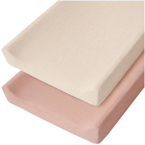 Miniatura 10 de Konssy Funda para Cambiador de Muselina para Bebés Niñas y Niños, 100% Algodón Ajustada Cubiertas de Mesa de Cambio de Pañales, Sábanas de Cambiador