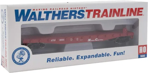 Miniatura 3 de Walthers Trainline Flatcar-Ready to Run-Atchison, Topeka & Santa Fe #88985 (rojo, blanco) 931-1605 HO Scale Model Railroad - Modelo de carga