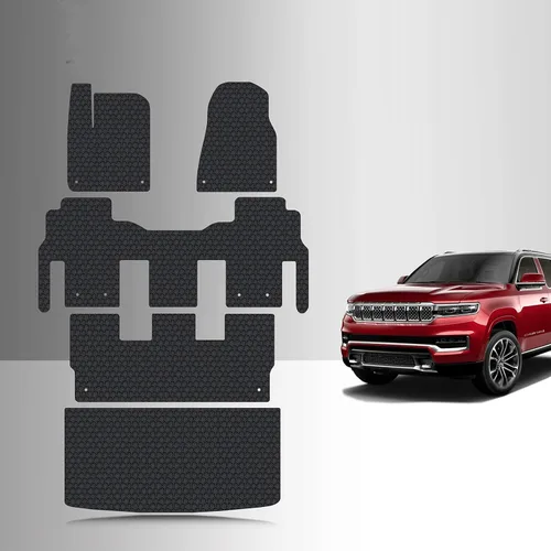 TOUGHPRO Juego de accesorios de alfombrillas + tercera fila + carga para Jeep Wagoneer de 8 plazas para todo tipo de clima, goma negra resistente