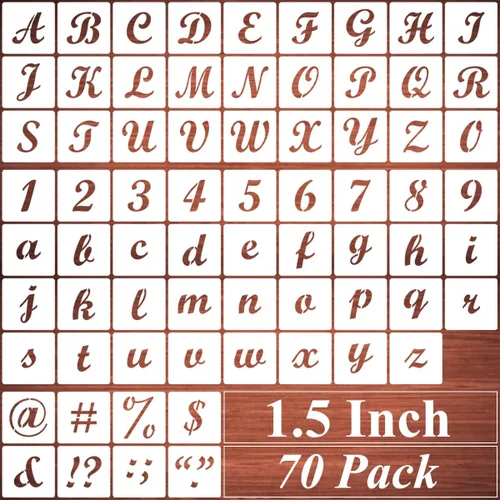 Miniatura 8 de Plantillas de letras del alfabeto de 2 pulgadas para pintar, paquete de 70 plantillas de letras y números con letreros para pintar sobre madera