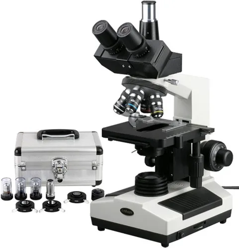 AmScope Microscopio trinocular compuesto profesional T390B-PCS, aumento 40X-2000X, oculares WF10x y WF20x, campo brillante y contraste de fase,