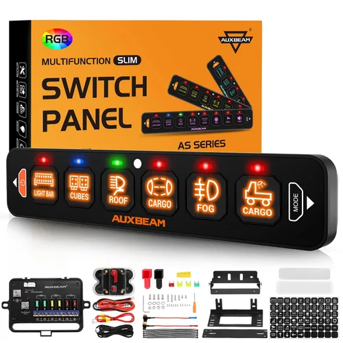 Miniatura 8 de Auxbeam Panel de interruptores de 4 bandas delgado RGB AS-R40 Panel de interruptor atenuable automático con pulsación momentánea, retroiluminación