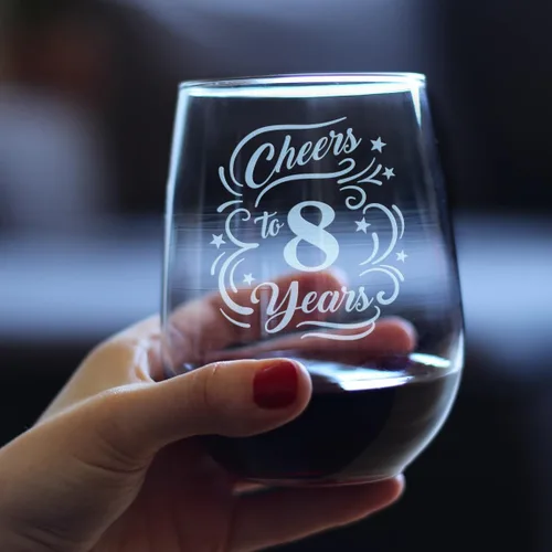 Miniatura 3 de Bevvee Cheers to 8 Years – Regalos de copa de vino sin tallo para mujeres y hombres – Decoración de fiesta de 8 aniversario – Vasos grandes de 17