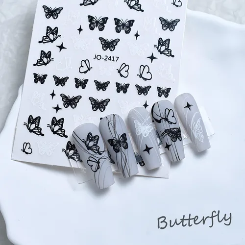 Miniatura 6 de Calcomanías de arte de uñas de mariposas, diseños de calcomanías autoadhesivas de mariposa 3D, calcomanías de transferencia de uñas de mariposa