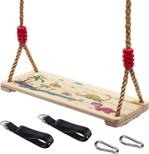 Miniatura 5 de Asiento de columpio de madera, nostálgico columpio de madera para exteriores para niños y adultos, juego de correas de árbol, accesorios para patio