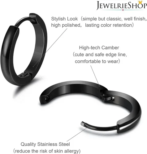 Miniatura 2 de JewelrieShop - Juego de aretes de aro quirúrgicos dorados, hipoalergénicos, aretes de aro para hombre (oro, negro, aretes de aro de acero inoxidable)