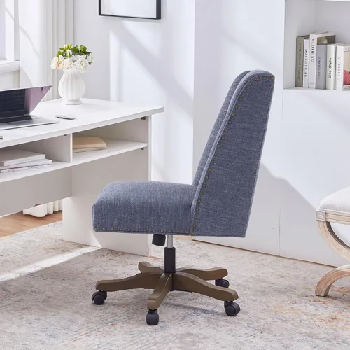 Miniatura 3 de Zihanhome Silla de Oficina para Casa sin Brazos con Patas de Madera, Silla de Escritorio de Oficina Tapizada Ajustable Moderna sin Brazos Silla