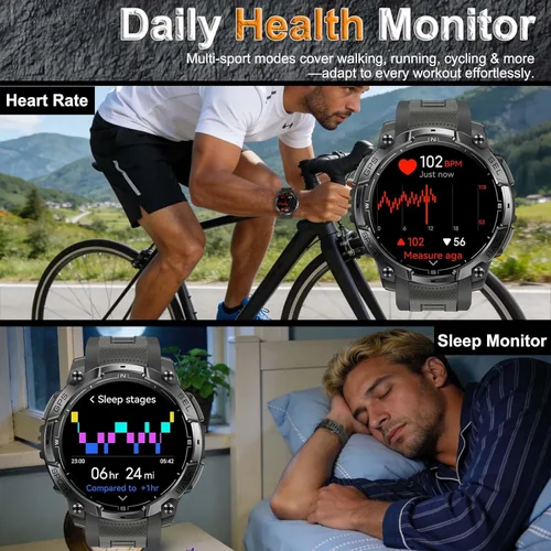 Miniatura 5 de Relojes inteligentes militares para hombres (respuesta/hacer llamadas) con GPS de 1.43 pulgadas HD, reloj inteligente táctico al aire libre