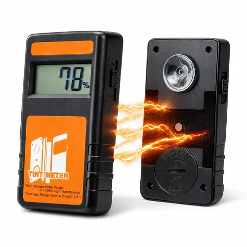 Medidor de tinte, medidor de tinte de ventana de 2 piezas, 0.0% a 100% VLT con ± 2% de precisión rastreable, calibración automática, batería de