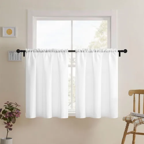 Miniatura 18 de Cortinas de baño gris de Home Queen con textura gofre para ventana de cocina pequeña, repelente al agua, bolsillo de barra, corta, 61 cm x 61 cm