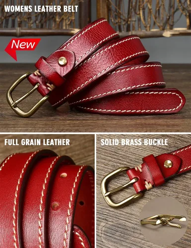 Miniatura 50 de Cinturones para mujer para jeans de 1.1 pulgadas de ancho, cinturones para vestidos de cuero de grano completo con hebilla dorada, caja de regalo