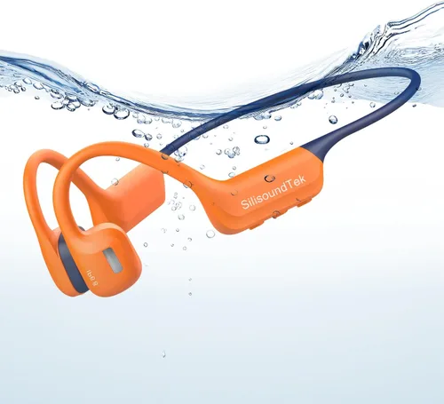 Auriculares de natación de conducción ósea, auriculares subacuáticos impermeables IP68, Bluetooth 6.0 y MP3 con tarjeta de memoria de 32 GB, Naranja