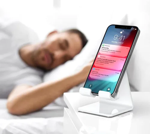 Miniatura 7 de Crpich Soporte acrílico para teléfono celular, soporte portátil para teléfono, soporte de teléfono blanco para escritorio, compatible con Phone16 15