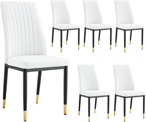 Miniatura 22 de Sillas de Metal Negro, Juego de 4 Sillas de Comedor Modernas con Cuero Sintético PU y Patas Cromadas de Alto Respaldo para Comedor, Cocina, Sala