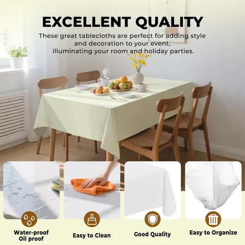 Miniatura 4 de Paquete de 10 manteles desechables de plástico premium de 54 x 108 pulgadas, mantel rectangular para mesa, para cumpleaños, bodas, Navidad, Beige