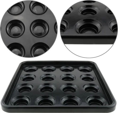 Miniatura 3 de Bandeja de billar estándar para 16 bolas, 16 agujeros, plástico negro, 25x25x3cm/9.84x9.84x1.18inch
