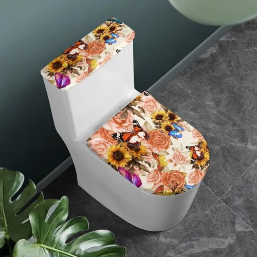 Miniatura 11 de Flashideas Juego de cubierta para tanque y tapa de inodoro con estampados de patas de perro coloridas - Elástico, se adapta a la mayoría de tanques