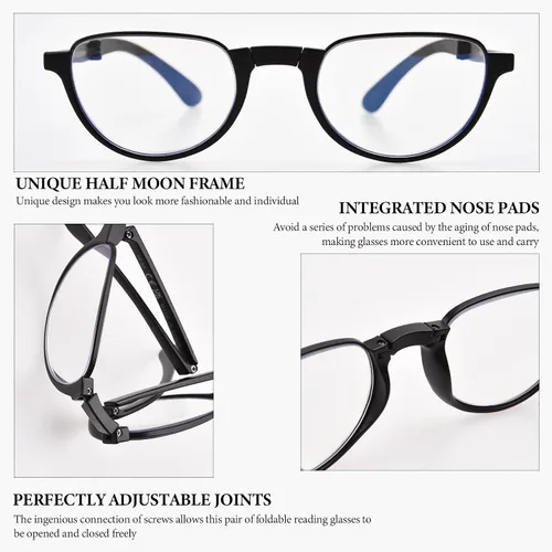 Miniatura 6 de Gafas de Lectura Plegables para Mujeres y Hombres Portátiles con Filtro de Luz Azul Anteojos de Lectura Compactos con Estuche con Cremallera