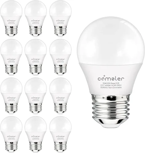 Miniatura 8 de comzler Bombilla pequeña de 6 W, luz blanca cálida de 2700 K, equivalente a 60 vatios, base de tornillo estándar E26 con forma A15/G45 para 2700K