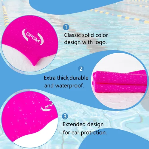 Miniatura 2 de Gorro de natación de silicona para mujer, sombreros de natación gruesos de alta elasticidad para cabello largo, gorras de natación para mujeres