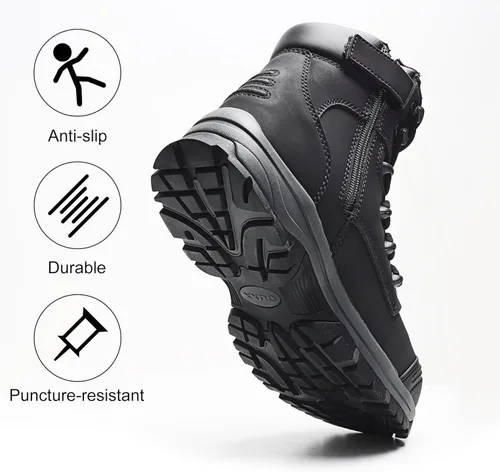 Miniatura 5 de Botas de trabajo para hombre, zapatos con punta de acero y cremallera lateral, resistentes al agua, antideslizantes, a prueba de pinchazos (OX2720)