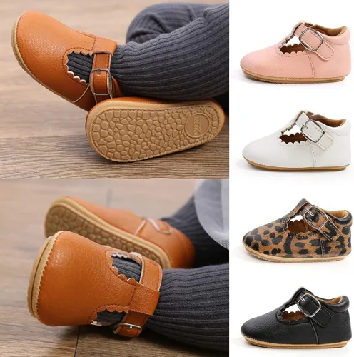 Miniatura 3 de SOFMUO Zapatillas de cuero con cordones para bebés y niñas suela de goma suave mocasines Oxford para recién nacidos zapatos de vestir
