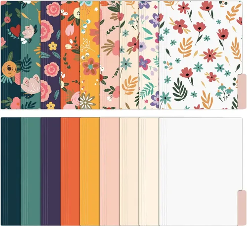 EOOUT Paquete de 18 carpetas decorativas de archivos, carpetas florales, carpetas de archivos de colores tamaño carta, pestañas de corte de 1/3, 9.6
