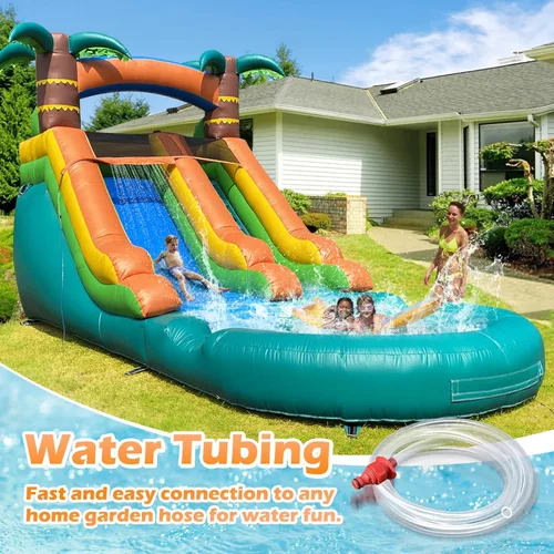 Miniatura 4 de Tobogán acuático comercial, tobogán acuático grande de 21 pies para niños y adultos con potente soplador de 950 W y tubo de agua, toboganes