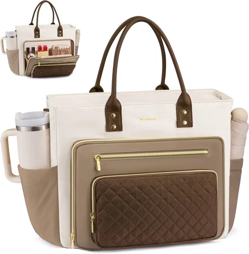 Miniatura 11 de LOVEVOOK Bolsa Tote para Maestras para Mujeres Trabajo, Bolsa para Laptop Bolsa Tote de Trabajo Bolsas de Enfermera Con Portavasos Grande, Maletín